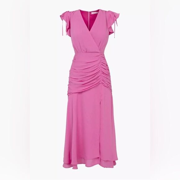Adelyn Rae Surplice V-Neck Short Flutter Sleeve Ruched Bodice Midi Dress XL - Picture 1 of 13